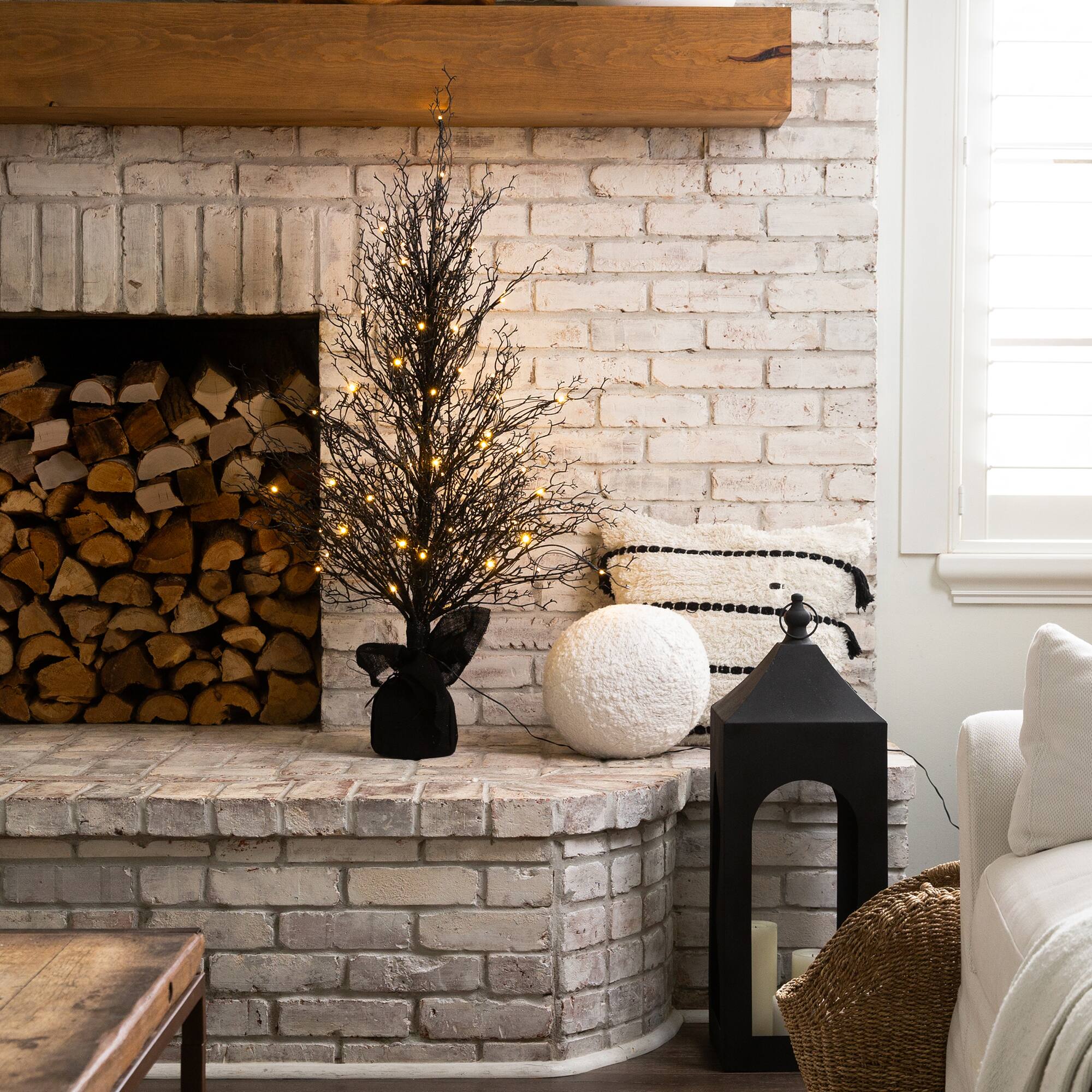4ft. Pre-Lit LED Halloween Black Twig Artificial Fall Tree in Burlap Planter